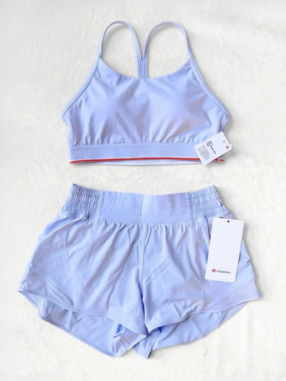 NWT Lululemon Flow Y Bra + Hotty Hot Shorts Set – Serene Blue – Size 6